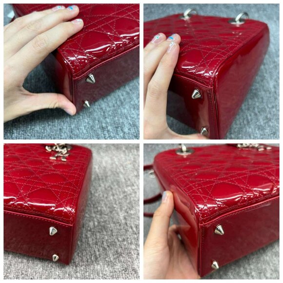 100% Authentic Dior Patent Medium Red Leather Satchel Bag - Picture 10 of 16